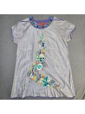Urban Mango XL Embroidered Tunic Dress Beaded Neckline Floral Butterfly